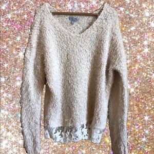 fuzzy lace trimmed sweater